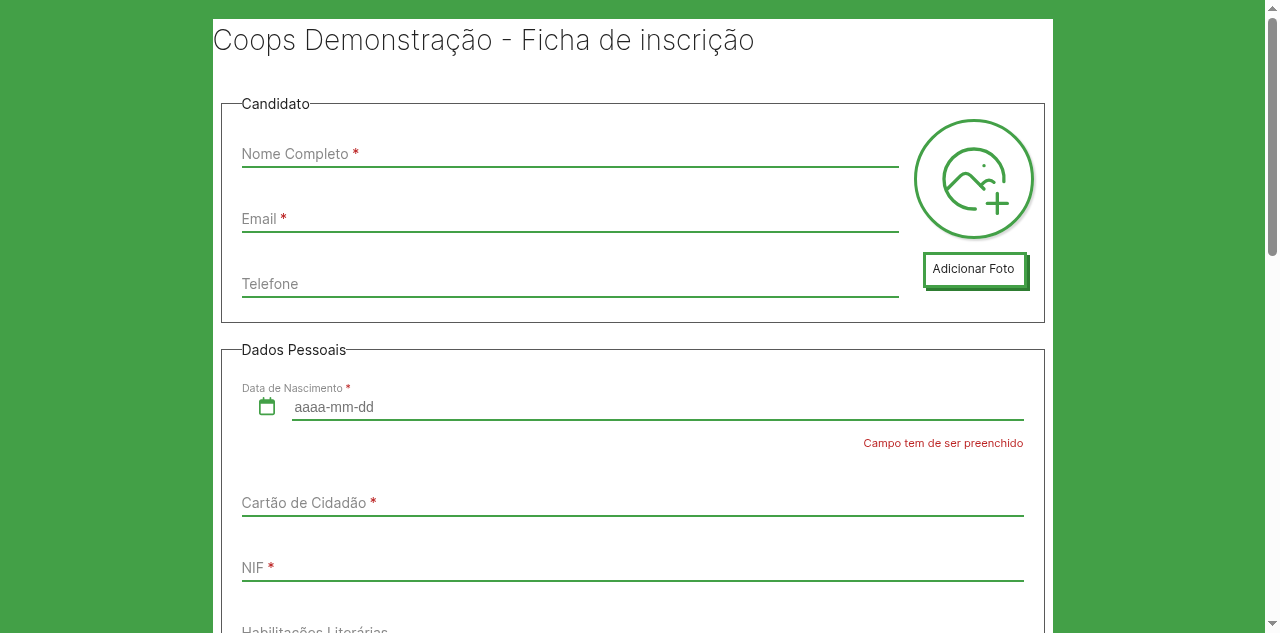 Formulário público de inscrição